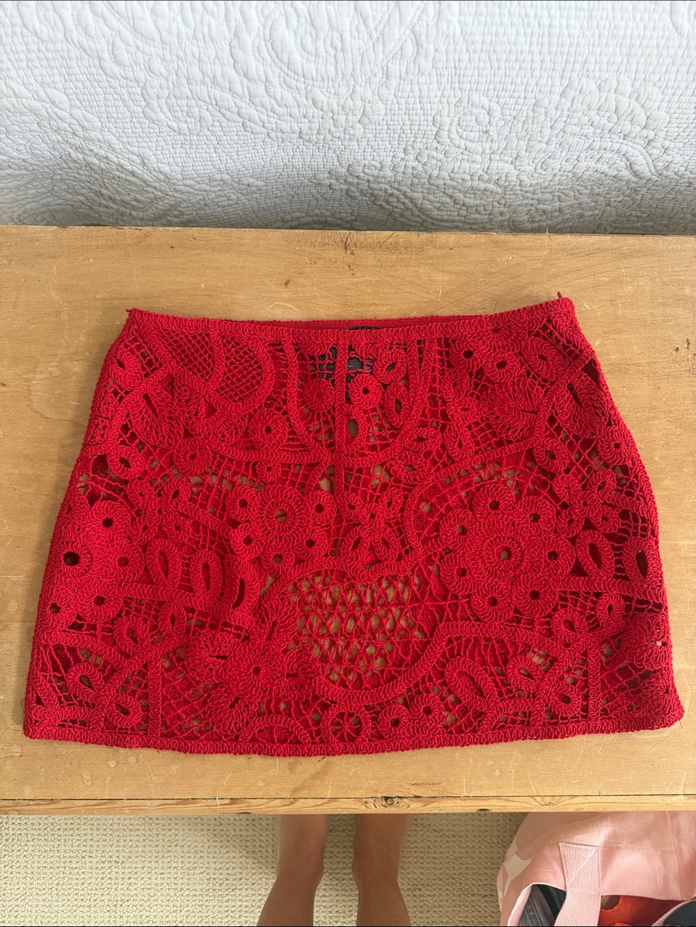 Red Crochet Lace Mini Skirt Size S
